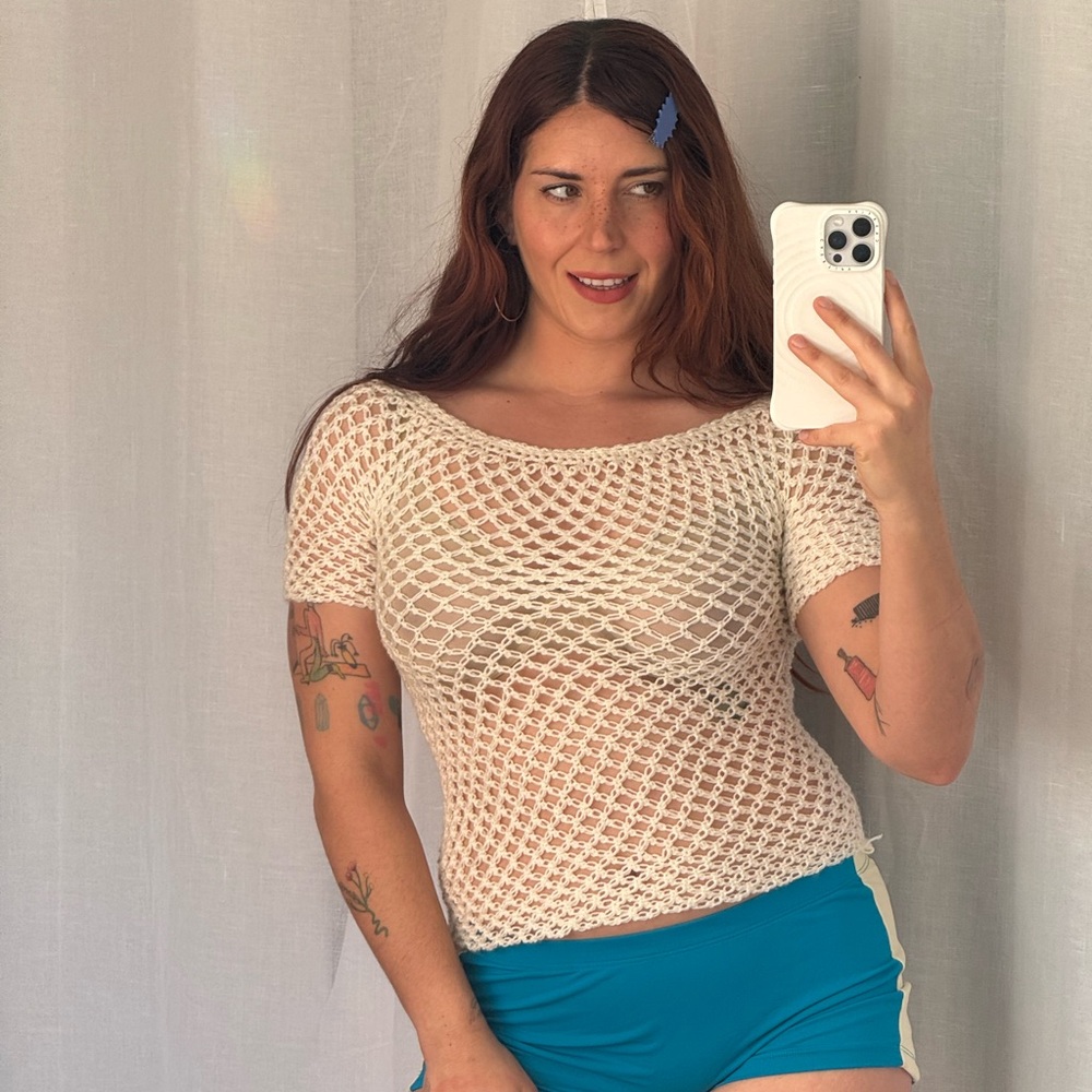 ✿ ⋆｡ Handmade Crochet Mesh Knit Top ⋆｡✿